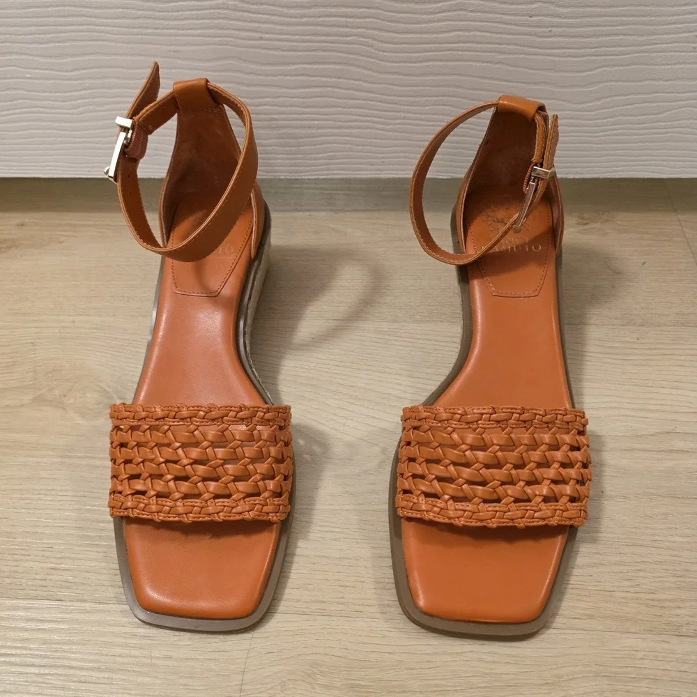 Vince Camuto Orange Adjustable Summery Tropical Espadrille Wedge Sandals Sz 8.5M
